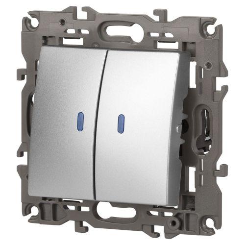 Выключатель 2-кл. СП Эра Elegance 14-1105-03 10А IP20 250В 10AX с подсветкой механизм алюм. Эра Б0034239