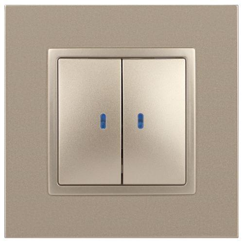 Выключатель 2-кл. СП Эра Elegance 14-1105-04 10А IP20 250В 10AX с подсветкой механизм шампань Эра Б0034240