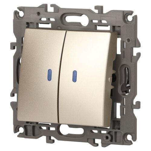 Выключатель 2-кл. СП Эра Elegance 14-1105-04 10А IP20 250В 10AX с подсветкой механизм шампань Эра Б0034240