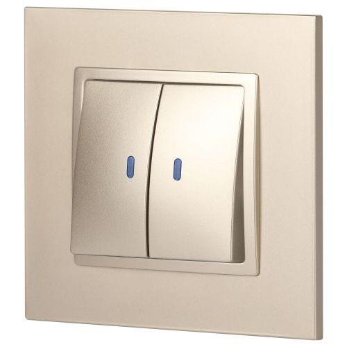 Выключатель 2-кл. СП Эра Elegance 14-1105-04 10А IP20 250В 10AX с подсветкой механизм шампань Эра Б0034240