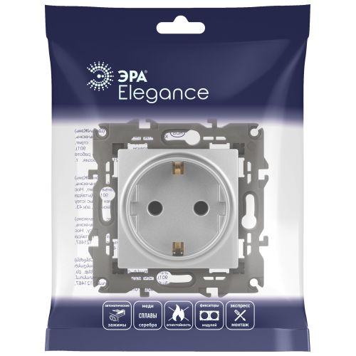 Розетка 1-м СП Эра Elegance 14-2102-03 16А IP20 16AX 250В 2P+E Schuko защ. шторки алюм. Эра Б0034274