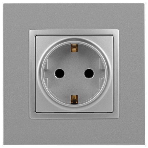 Розетка 1-м СП Эра Elegance 14-2102-03 16А IP20 16AX 250В 2P+E Schuko защ. шторки алюм. Эра Б0034274