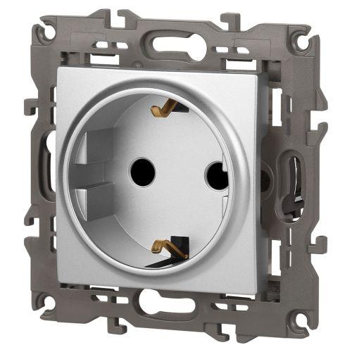 Розетка 1-м СП Эра Elegance 14-2102-03 16А IP20 16AX 250В 2P+E Schuko защ. шторки алюм. Эра Б0034274