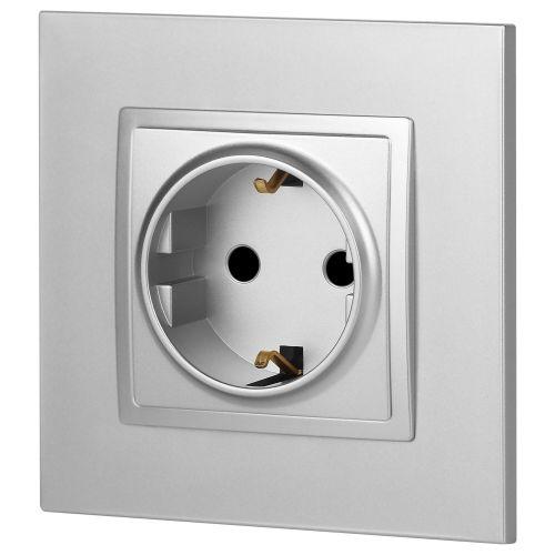 Розетка 1-м СП Эра Elegance 14-2102-03 16А IP20 16AX 250В 2P+E Schuko защ. шторки алюм. Эра Б0034274