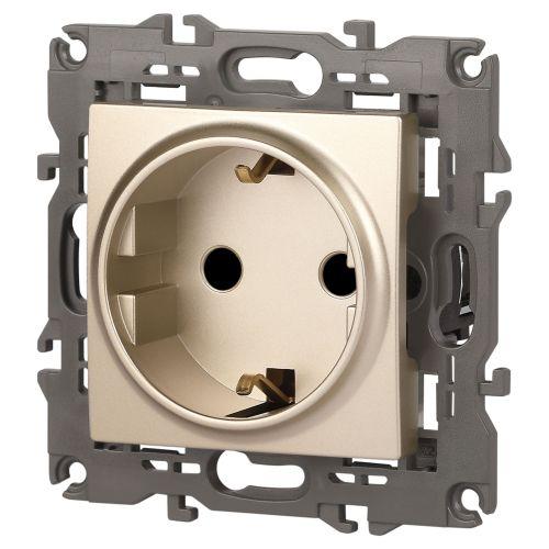 Розетка 1-м СП Эра Elegance 14-2102-04 16А IP20 16AX 250В 2P+E Schuko защ. шторки шампань Эра Б0034275
