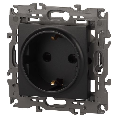 Розетка 1-м СП Эра Elegance 14-2102-05 16А IP20 16AX 250В 2P+E Schuko защ. шторки антрацит Эра Б0034276