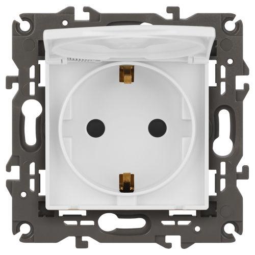 Розетка 1-м СП Эра Elegance 14-2103-01 16А IP20 16AX 250В 2P+E Schuko защ. шторки с крышкой бел. Эра Б0034278