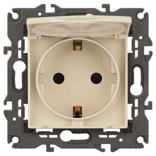 Розетка 1-м СП Эра Elegance 14-2103-02 16А IP20 16AX 250В 2P+E Schuko защ. шторки с крышкой сл. кость Эра Б0034279