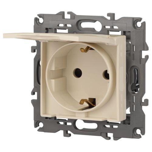 Розетка 1-м СП Эра Elegance 14-2103-02 16А IP20 16AX 250В 2P+E Schuko защ. шторки с крышкой сл. кость Эра Б0034279