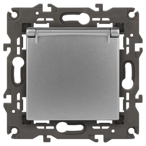 Розетка 1-м СП Эра Elegance 14-2103-03 16А IP20 16AX 250В 2P+E Schuko защ. шторки с крышкой алюм. Эра Б0034280