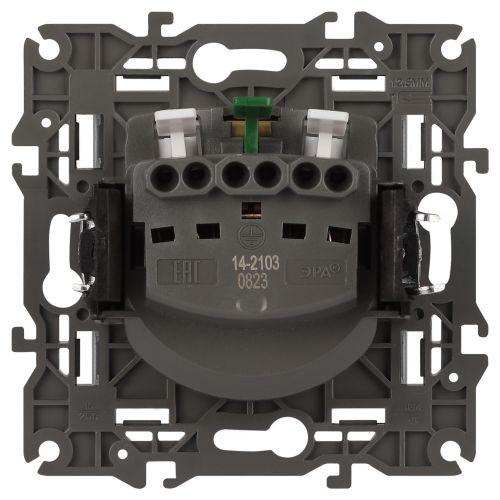 Розетка 1-м СП Эра Elegance 14-2103-03 16А IP20 16AX 250В 2P+E Schuko защ. шторки с крышкой алюм. Эра Б0034280