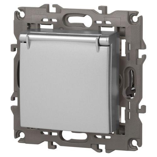 Розетка 1-м СП Эра Elegance 14-2103-03 16А IP20 16AX 250В 2P+E Schuko защ. шторки с крышкой алюм. Эра Б0034280