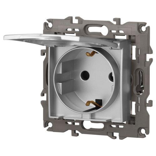 Розетка 1-м СП Эра Elegance 14-2103-03 16А IP20 16AX 250В 2P+E Schuko защ. шторки с крышкой алюм. Эра Б0034280