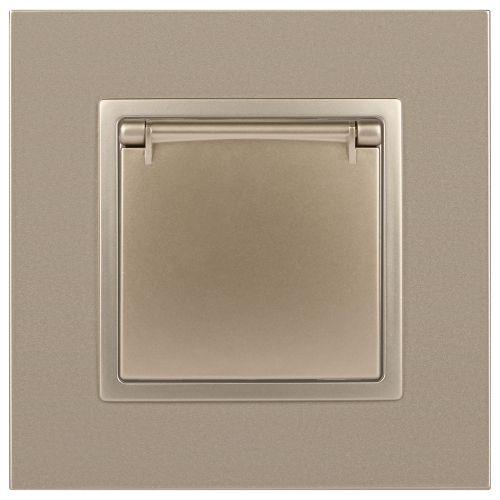 Розетка 1-м СП Эра Elegance 14-2103-04 16А IP20 16AX 250В 2P+E Schuko защ. шторки с крышкой шампань Эра Б0034281