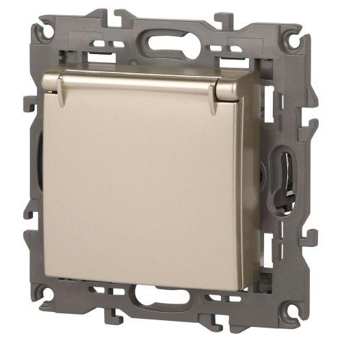 Розетка 1-м СП Эра Elegance 14-2103-04 16А IP20 16AX 250В 2P+E Schuko защ. шторки с крышкой шампань Эра Б0034281