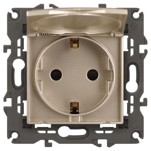 Розетка 1-м СП Эра Elegance 14-2103-04 16А IP20 16AX 250В 2P+E Schuko защ. шторки с крышкой шампань Эра Б0034281