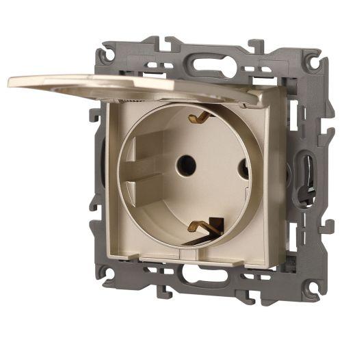 Розетка 1-м СП Эра Elegance 14-2103-04 16А IP20 16AX 250В 2P+E Schuko защ. шторки с крышкой шампань Эра Б0034281