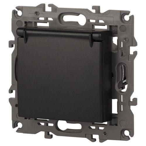 Розетка 1-м СП Эра Elegance 14-2103-05 16А IP20 16AX 250В 2P+E Schuko защ. шторки с крышкой антрацит Эра Б0034282