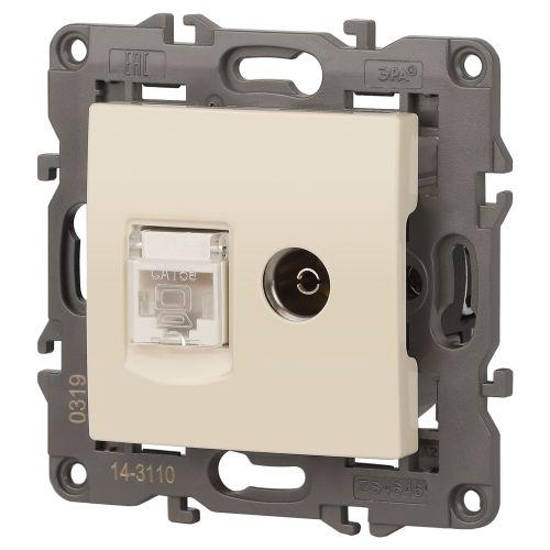 Розетка компьютерная + телевизионная 2-м Elegance 14-3110-02 RJ45 + TV IP20 механизм сл. кость Эра Б0034315