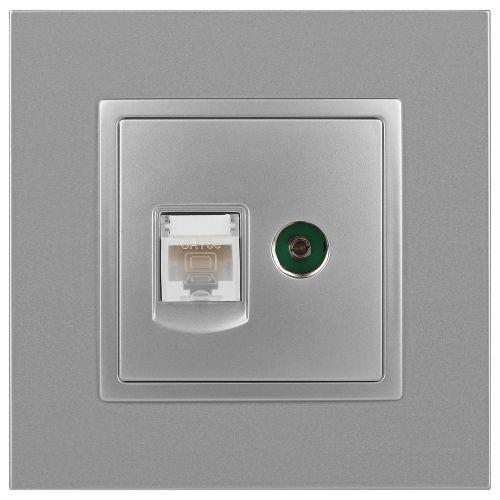 Розетка компьютерная + телевизионная 2-м Elegance 14-3110-03 RJ45 + TV IP20 механизм алюм. Эра Б0034316