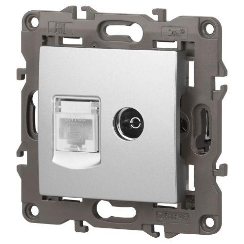 Розетка компьютерная + телевизионная 2-м Elegance 14-3110-03 RJ45 + TV IP20 механизм алюм. Эра Б0034316