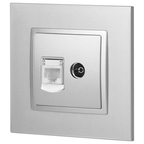 Розетка компьютерная + телевизионная 2-м Elegance 14-3110-03 RJ45 + TV IP20 механизм алюм. Эра Б0034316