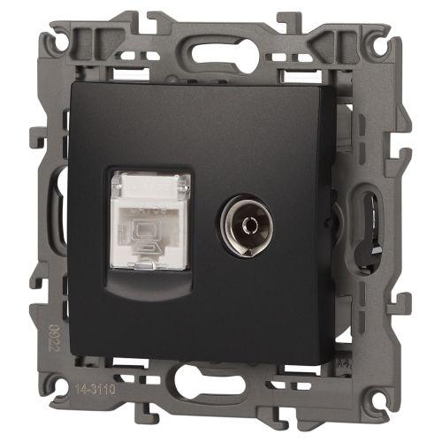 Розетка компьютерная + телевизионная 2-м Elegance 14-3110-05 RJ45 + TV IP20 механизм антрацит Эра Б0034318