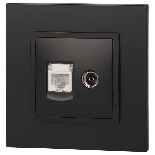 Розетка компьютерная + телевизионная 2-м Elegance 14-3110-05 RJ45 + TV IP20 механизм антрацит Эра Б0034318