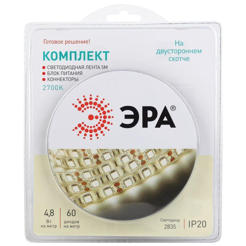 Лента светодиодная 2835kit-4.8-60-12-IP20-2700 (уп.5м) ЭРА Б0043062