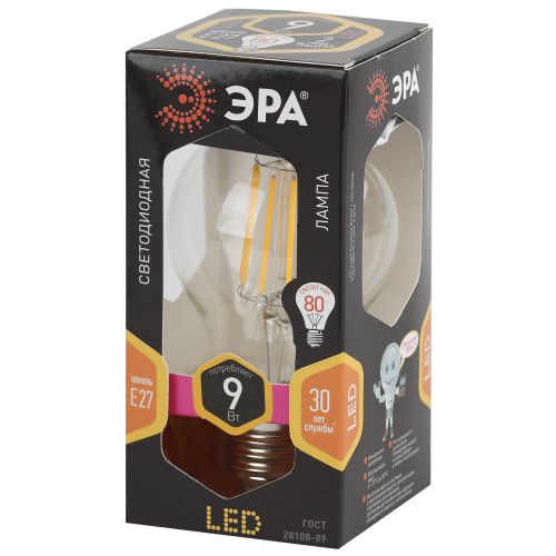 Лампа светодиодная филаментная F-LED A60-9W-827-E27 9Вт грушевидная тепл. E27 Эра Б0043433