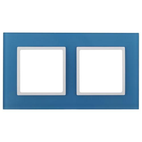 Рамка на 2 поста, стекло, Эра Elegance, голубой+бел, 14-5102-28 (Б0034500)