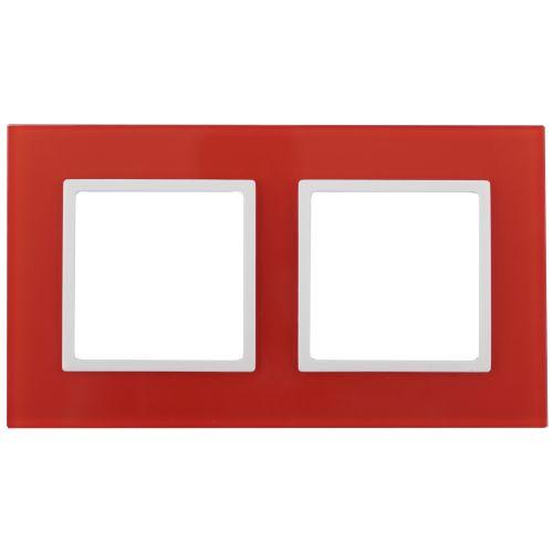 Рамка на 2 поста, стекло, Эра Elegance, красный+бел, 14-5102-23 (Б0034496)