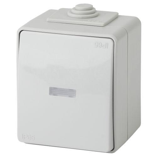 Переключатель с подсветкой IP65, 10АХ-250В, ОУ, Эра Эксперт, серый,11-1610-03 (Б0035981)