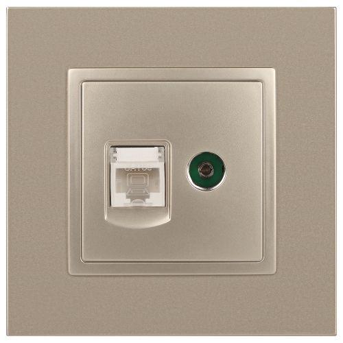 Розетка RJ45+TV, Эра Elegance, шампань, 14-3110-04 (Б0034317)