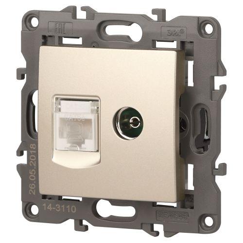 Розетка RJ45+TV, Эра Elegance, шампань, 14-3110-04 (Б0034317)
