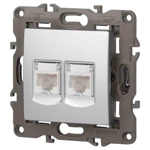 Розетка 2хRJ45, Эра Elegance, алюминий, 14-3108-03 (Б0034310)