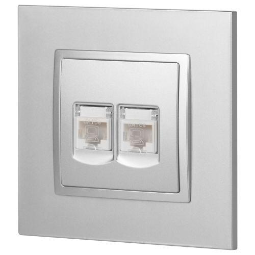 Розетка 2хRJ45, Эра Elegance, алюминий, 14-3108-03 (Б0034310)