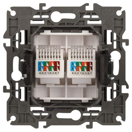 Розетка 2хRJ45, Эра Elegance, антрацит, 14-3108-05 (Б0034312)