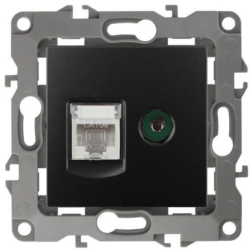 Розетка комбинированная RJ45+TV, Эра12, антрацит, 12-3110-05 (Б0027445)