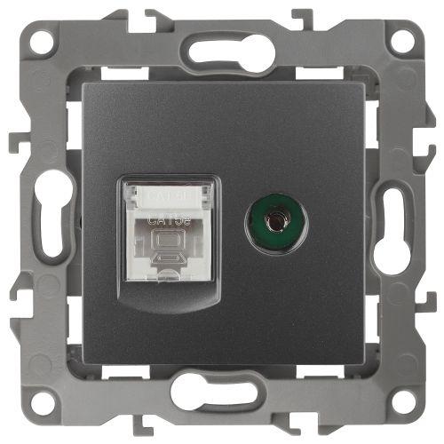 Розетка комбинированная RJ45+TV, Эра12, графит, 12-3110-12 (Б0027447)