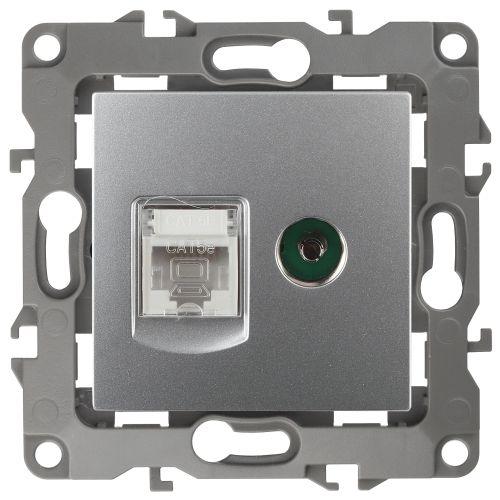 Розетка комбинированная RJ45+TV, Эра12, алюминий, 12-3110-03 (Б0027443)
