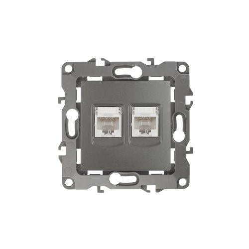 Розетка информационная двойная 2XRJ45, Эра12, графит, 12-3108-12 (Б0019354)