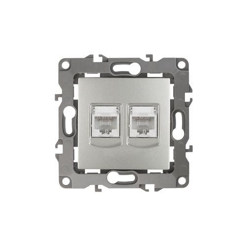 Розетка информационная двойная 2XRJ45, Эра12, алюминий, 12-3108-03 (Б0014731)