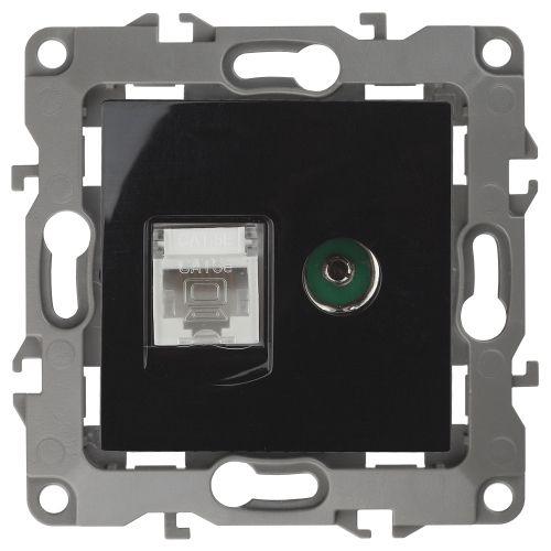Розетка комбинированная RJ45+TV, Эра12, чёрный, 12-3110-06 (Б0027446)