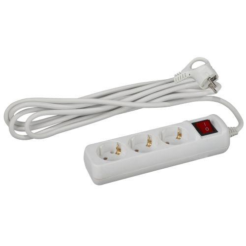 Удлинитель электрический UX-3es-1,5m с заземлением с выключателем 3 розетки 1,5 м ПВС 3x0,75мм2 10А