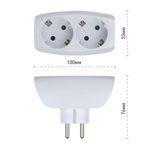 Разветвитель 2-м SP-2e-W с заземл. со шторками (10/60/1440) бел. ЭРА C0045528