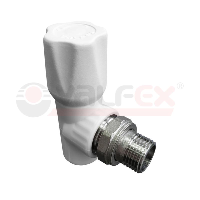 Клапан PP-R бел запорн Дн20х1/2" Ру25 НР угл д/рад VALFEX 1014720012