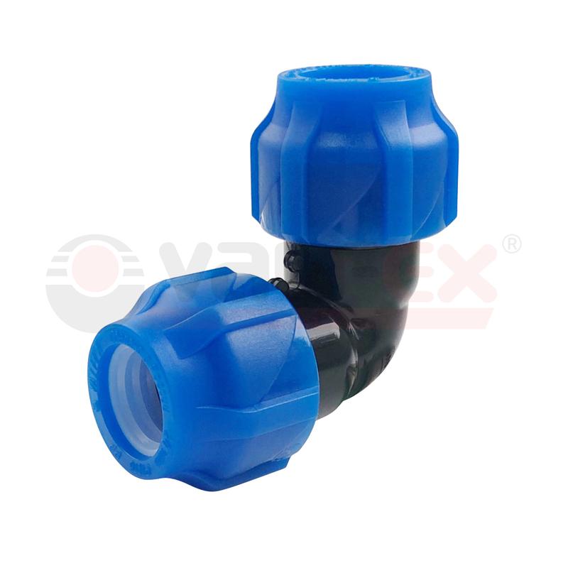 Отвод ПЭ компресс Дн63х90гр Ру16 VALFEX 121001216363