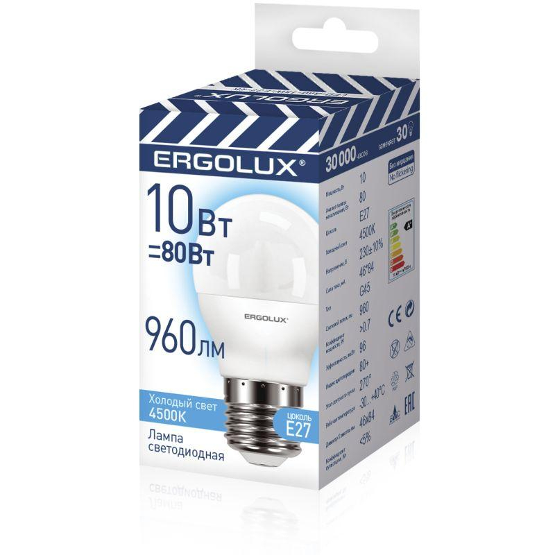 Ergolux LED-G45-10W-E27-4K (Эл.лампа светодиодная Шар 10Вт E27 4500K 220-240В ПРОМО)