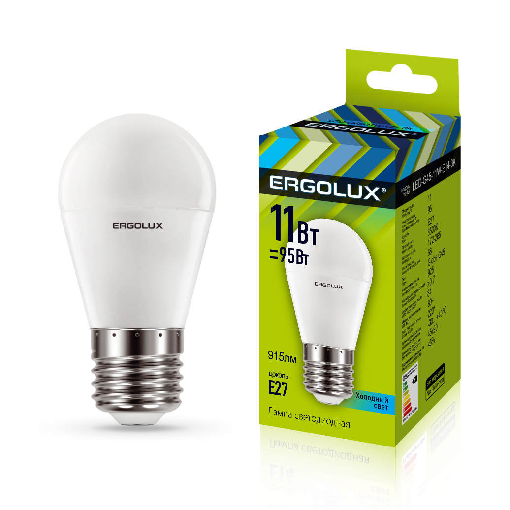 Ergolux LED-G45-11W-E27-4K (Эл.лампа светодиодная Шар 11Вт E27 4500K 172-265В)